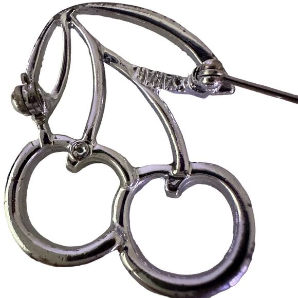 Silver Tone Double Cherry Brooch Pin Signed‎ Sarah Coventry Silver Tone Vintage - Picture 5 of 9